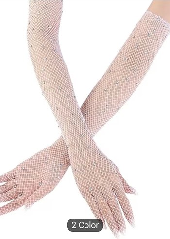 Beyaz Payetli Uzun Kadın Eldiveni - Görsel 3