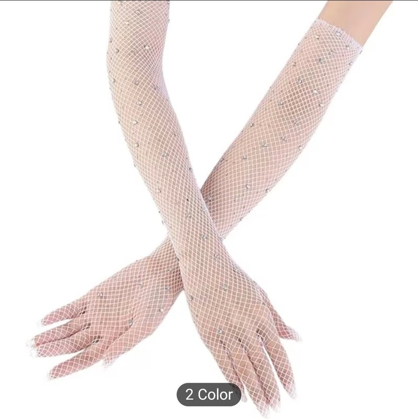 Beyaz Payetli Uzun Kadın Eldiveni - Görsel 3