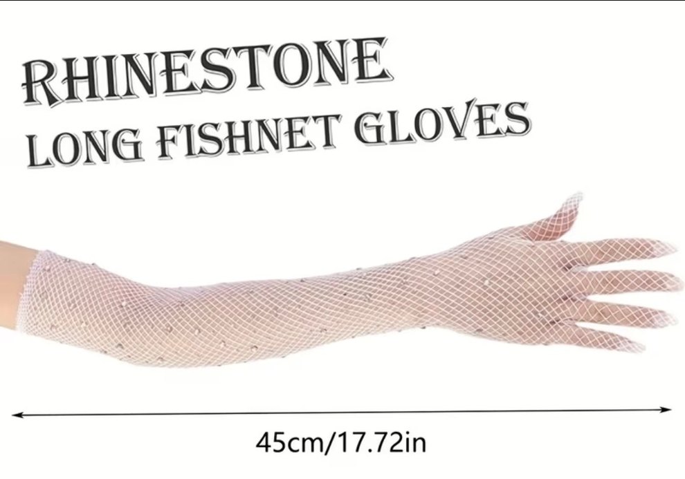 Beyaz Payetli Uzun Kadın Eldiveni - Görsel 5