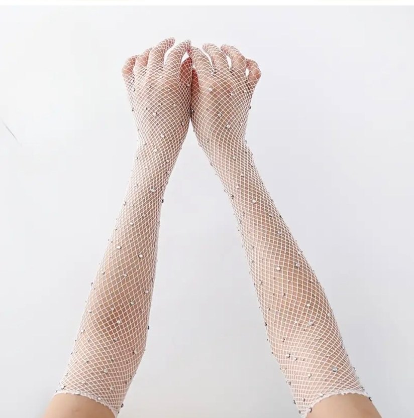 Beyaz Payetli Uzun Kadın Eldiveni - Görsel 2