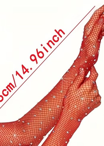 Kırmızı Payetli File Kadın Eldivenleri - Görsel 2