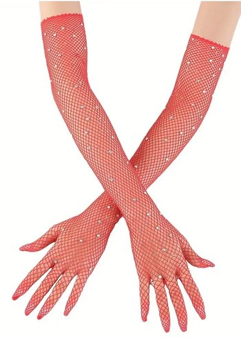 Kırmızı Payetli File Kadın Eldivenleri - Görsel 3