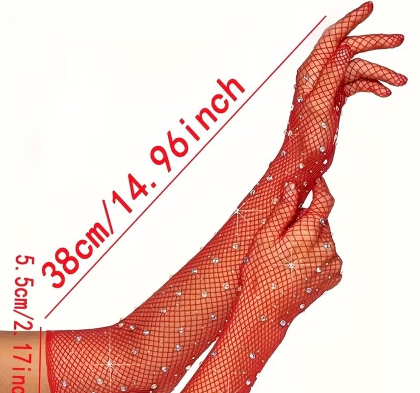 Kırmızı Payetli File Kadın Eldivenleri - Görsel 2