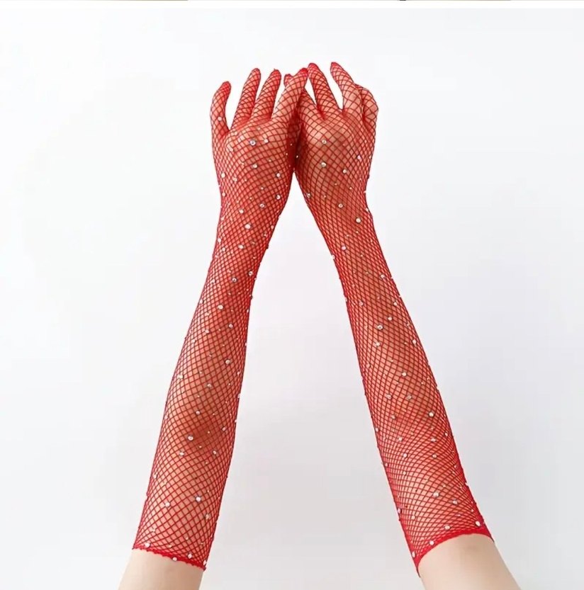 Kırmızı Payetli File Kadın Eldivenleri - Görsel 5