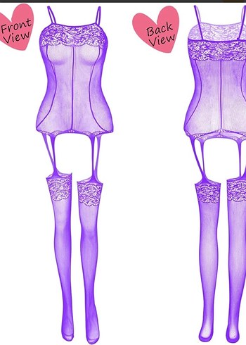 Mor Renk Jartiyerli Gotik Vücut Çorabı - Görsel 6