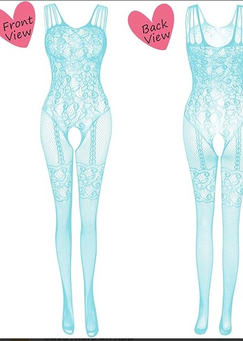 Turkuaz Yeşili Jartiyer Desenli Vücut Çorabı - Görsel 2