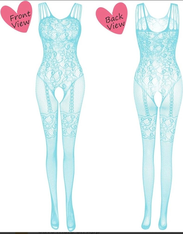 Turkuaz Yeşili Jartiyer Desenli Vücut Çorabı - Görsel 2