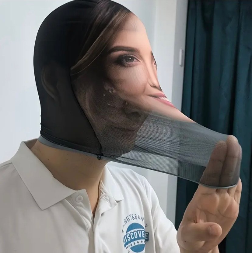 Gerçek Kadın Yüzü Baskılı Kumaş Maske - Görsel 5