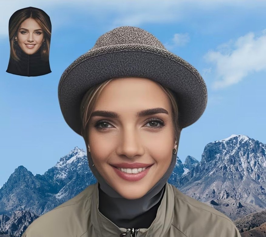 Gerçek Kadın Yüzü Baskılı Kumaş Maske - Görsel 2