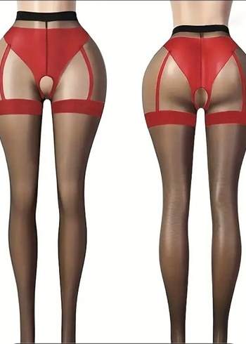 Kırmızı Jartiyer Desenli Külotlu Çorap - Görsel 7