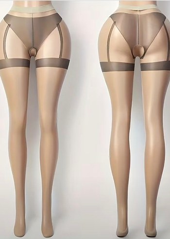 Bej Jartiyer Desenli Bej Külotlu Çorap - Görsel 4