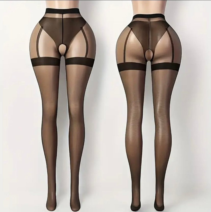 Siyah Jartiyer Desenli Külotlu Çorap - Görsel 4