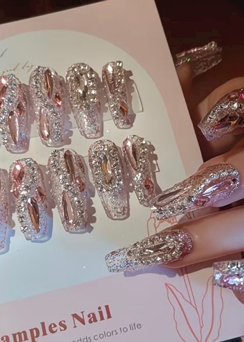 24 Parça Taş Süslemeli Takma Tırnak Seti - Görsel 2