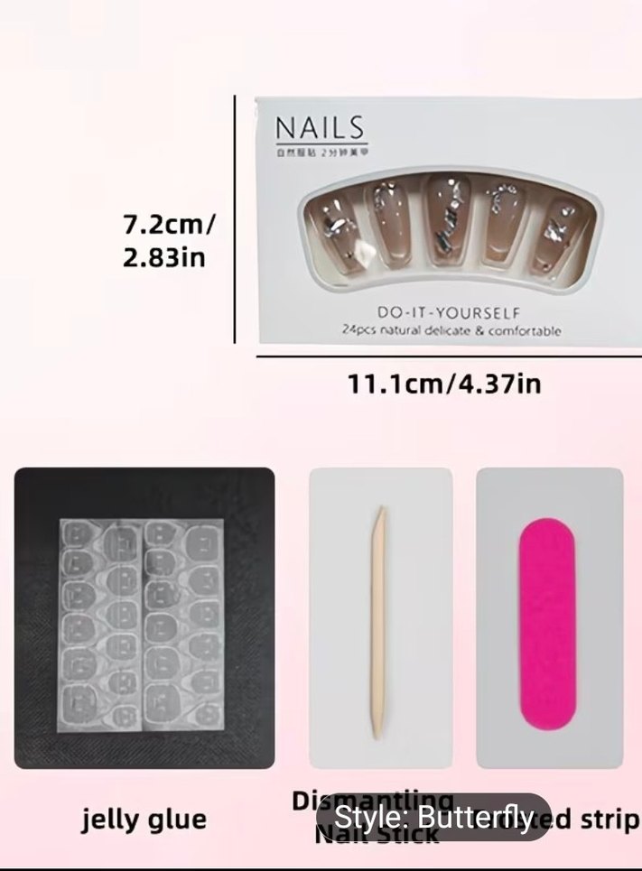 Kelebek Süslemeli 24 Parça Takma Tırnak Seti - Görsel 4