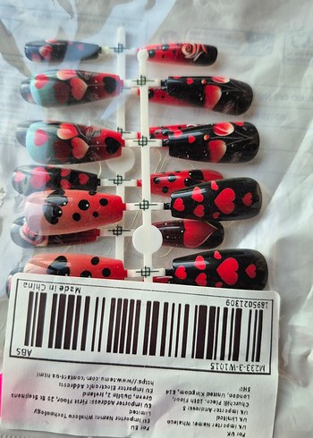 Koyu Kırmızı Kalp ve Gül 24 Parça Tırnak Seti - Görsel 5