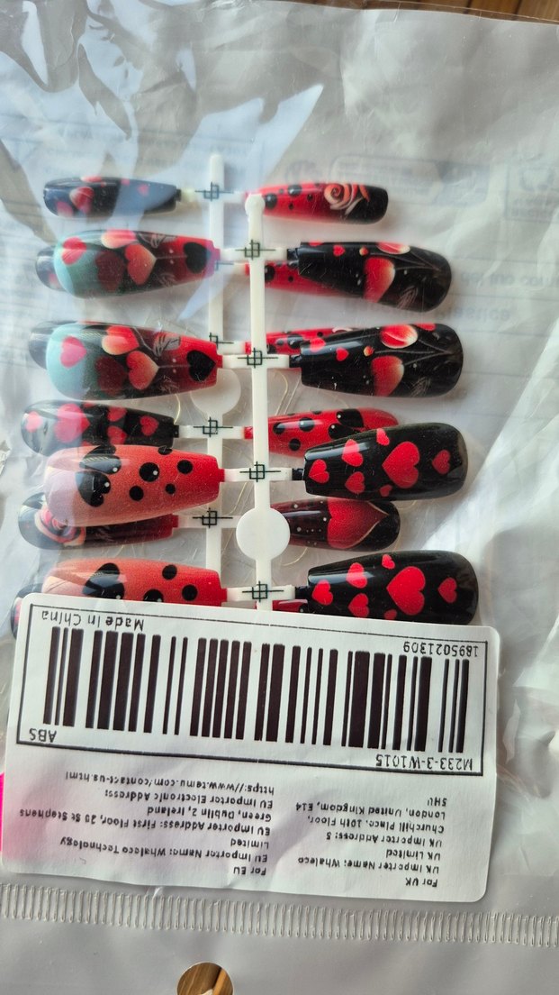 Koyu Kırmızı Kalp ve Gül 24 Parça Tırnak Seti - Görsel 5