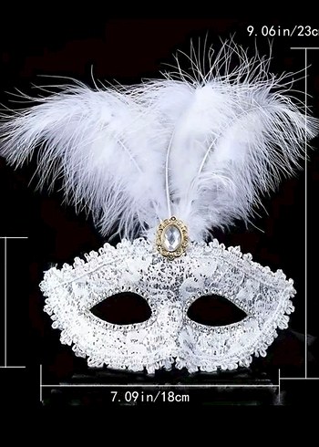 Siyah Dantel Tüylü Taş Süslemeli Kadın Maskesi - Görsel 5