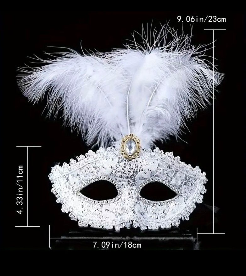 Siyah Dantel Tüylü Taş Süslemeli Kadın Maskesi - Görsel 5