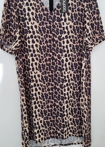 Kahverengi Leopar Desenli V Yaka bluz