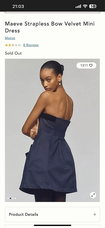 Anthropologie Anthropologie lacivert straplez elbise