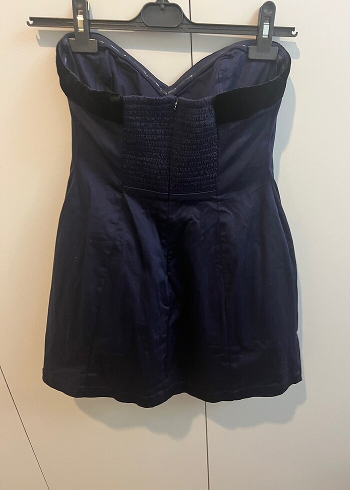 Anthropologie lacivert straplez elbise - Görsel 5