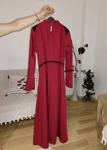 Diğer Bordo Uzun Kol Kollu Kemerli Elbise