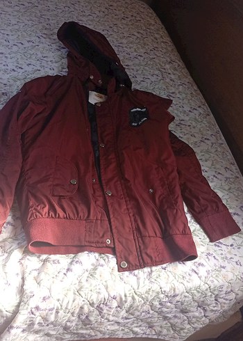 Bordo Kadın Kapüşonlu Fermuarlı Ceket - Görsel 2