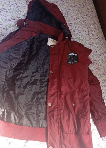 Bordo Kadın Kapüşonlu Fermuarlı Ceket - Görsel 3