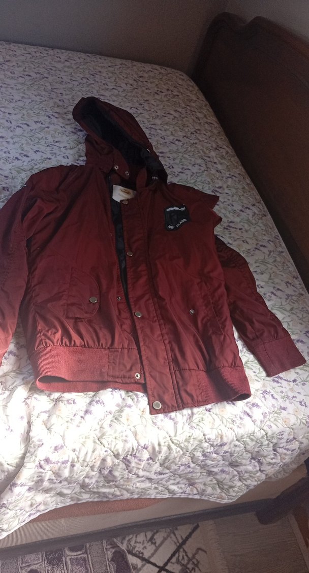 Bordo Kadın Kapüşonlu Fermuarlı Ceket - Görsel 2