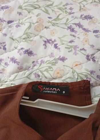 Kahverengi V Yaka Uzun Keten Elbise - Görsel 4