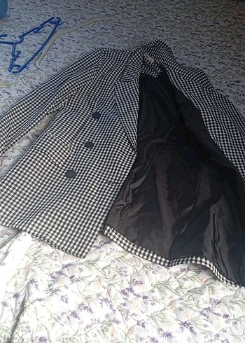 Düğmeli Gri Ekose Midi Kadın Blazer - Görsel 3