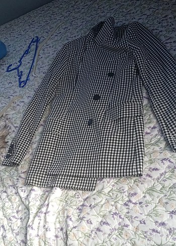 Düğmeli Gri Ekose Midi Kadın Blazer - Görsel 2