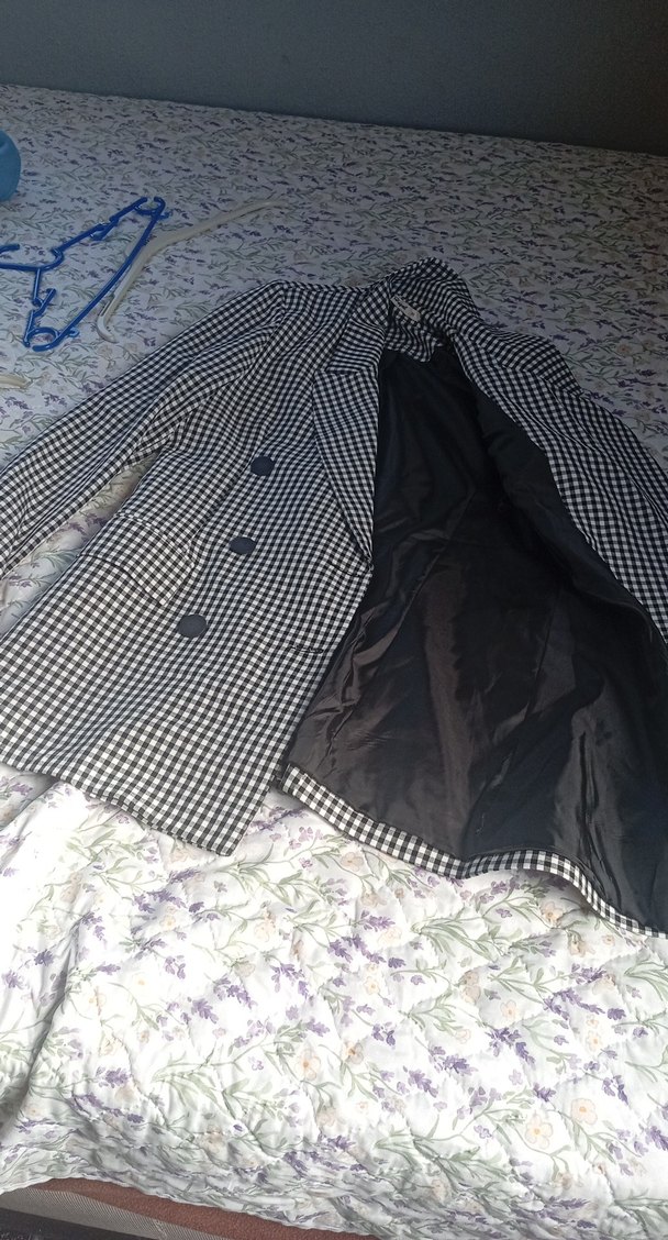 Düğmeli Gri Ekose Midi Kadın Blazer - Görsel 3