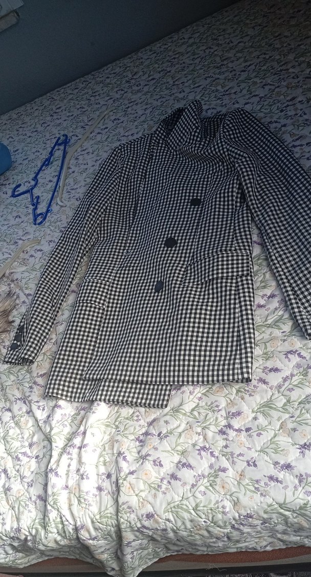 Düğmeli Gri Ekose Midi Kadın Blazer - Görsel 2