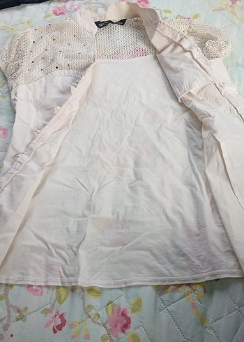 Düğmeli Beyaz Kısa Kollu Kadın Gömlek - Görsel 2