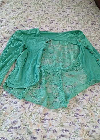 Kız Çocuk Turkuaz Dantelli Bolero - Görsel 3