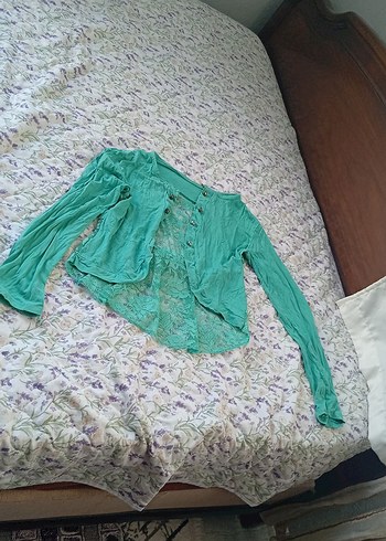 Kız Çocuk Turkuaz Dantelli Bolero - Görsel 2