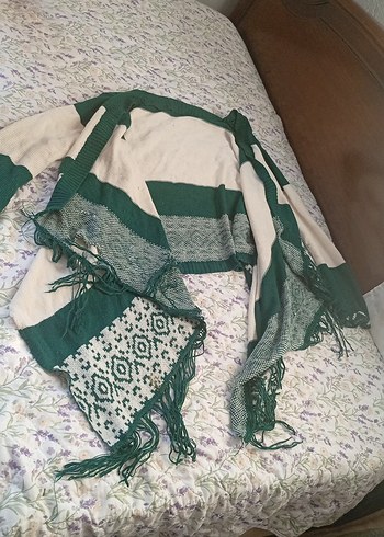 Uzun Yeşil Nakışlı Bohem Örgü Hırka - Görsel 2