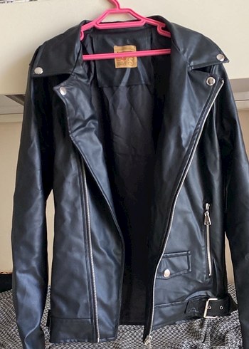 Siyah Deri Biker Ceket Kadın