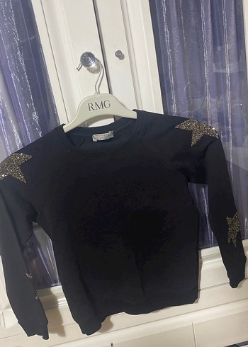 Diğer Kız Çocuk Siyah Payet İşlemeli Oversize Sweatshirt Takımı