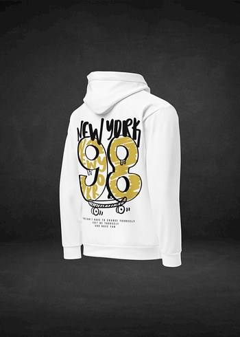 New York 98 | Beyaz Kapüşonlu Baskılı Sweatshirt - Görsel 2