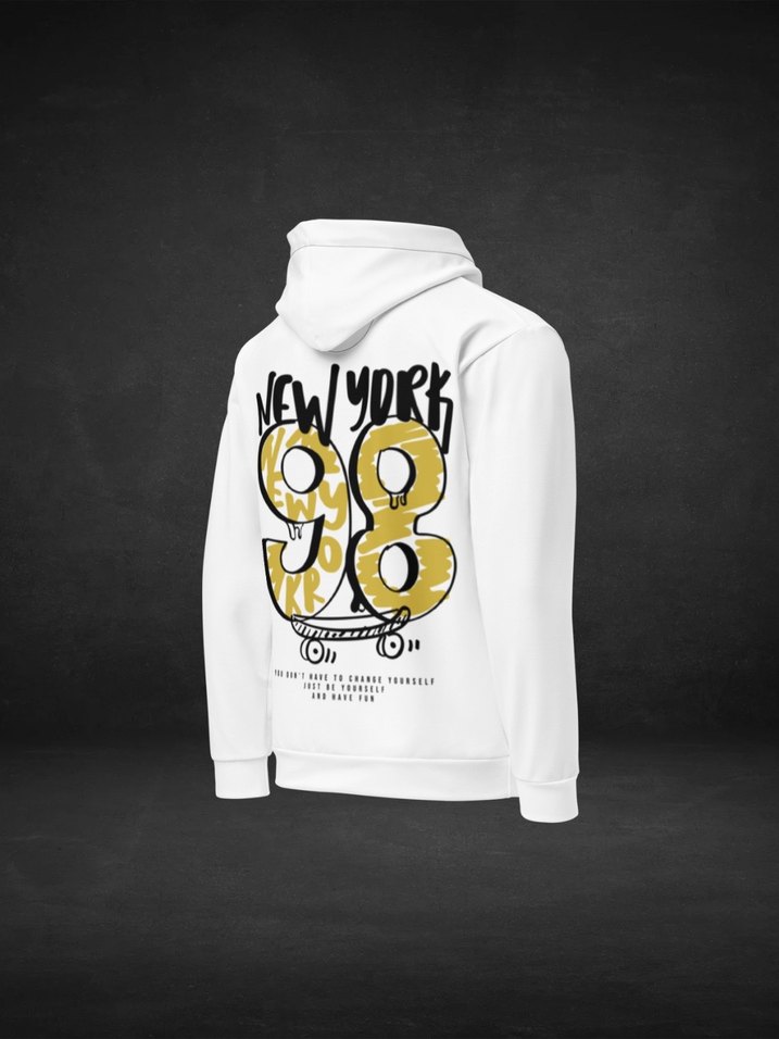 New York 98 | Beyaz Kapüşonlu Baskılı Sweatshirt - Görsel 2