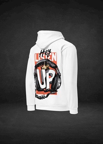 Hey Listen Up | Beyaz Kapüşonlu Baskılı Sweatshirt - Görsel 2