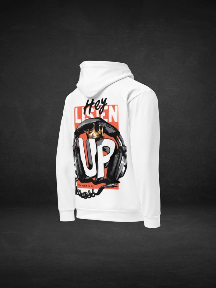 Hey Listen Up | Beyaz Kapüşonlu Baskılı Sweatshirt - Görsel 2