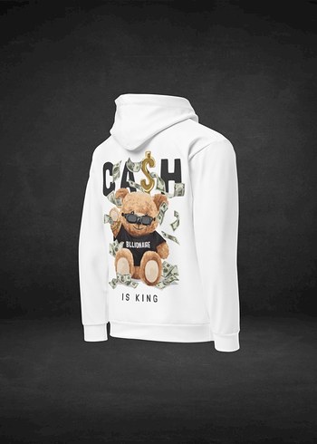 Cash Is King | Beyaz Kapüşonlu Baskılı Sweatshirt - Görsel 2