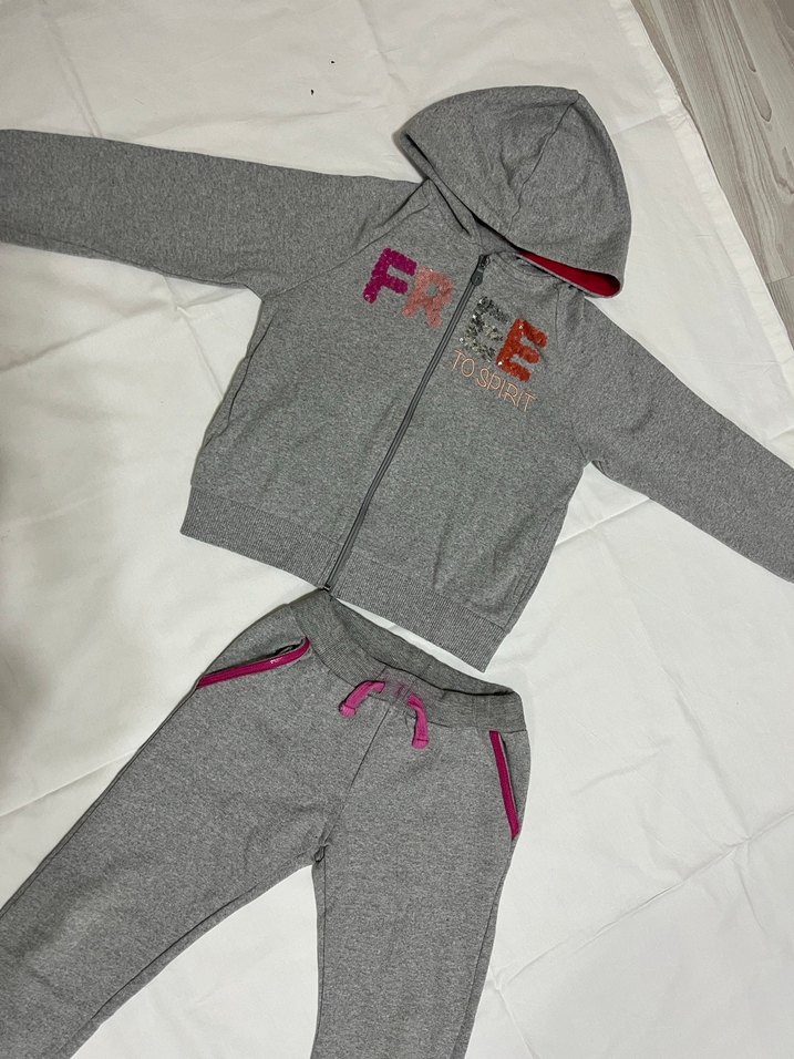 Kızlar için Gri Fermuarlı Sweatshirt ve Eşofman - Görsel 3