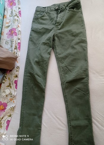 s Beden haki Renk Düğmeli Haki Kadın Denim Pantolon