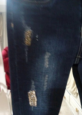 Stradivarius Payet Detaylı Kadın Mavi Loose Fit Kot Pantolon
