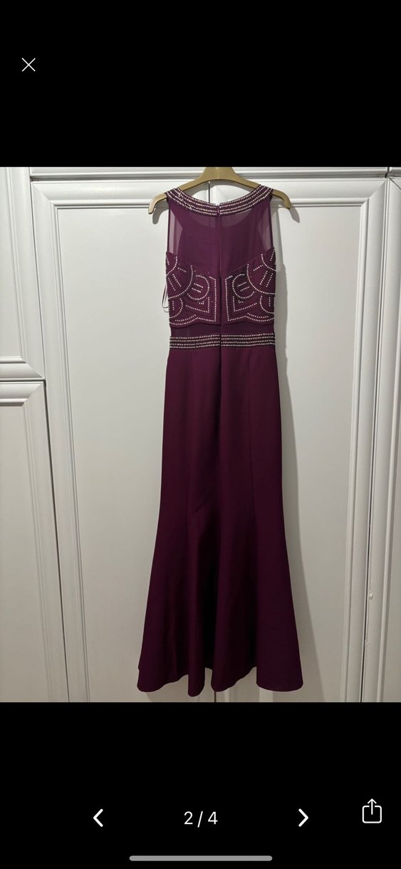 Bordo İşlemeli Boncuklu Uzun Abiye Elbise - Görsel 3