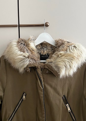 Kürk Detaylı Haki Kadın Mont - Görsel 2